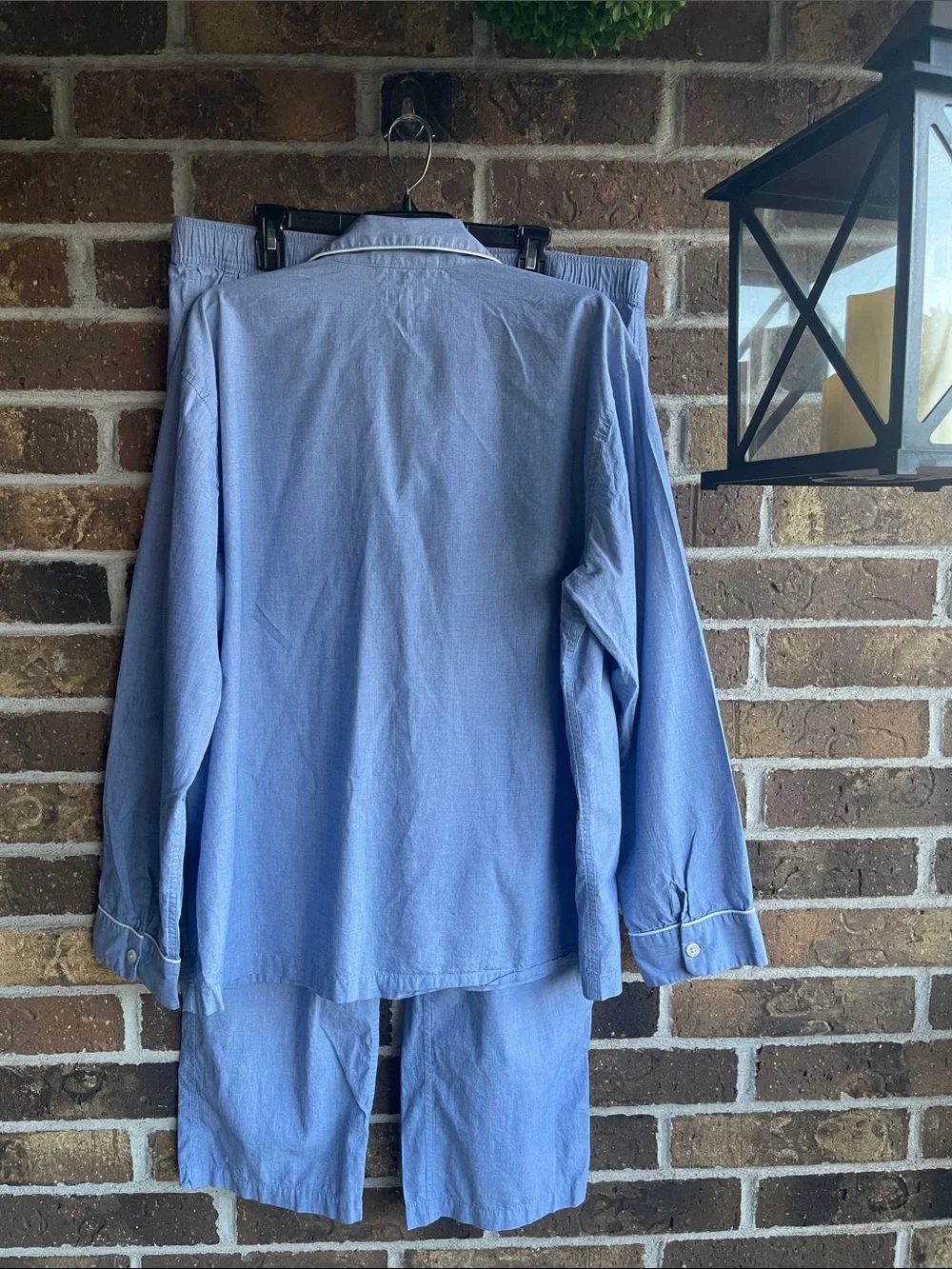 J. Crew Pajama Set in cotton herringbone Light Blue Long-Sleeve